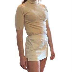 Soft Cream Turtleneck Sweater Top | Short Sleeve Knit | Small